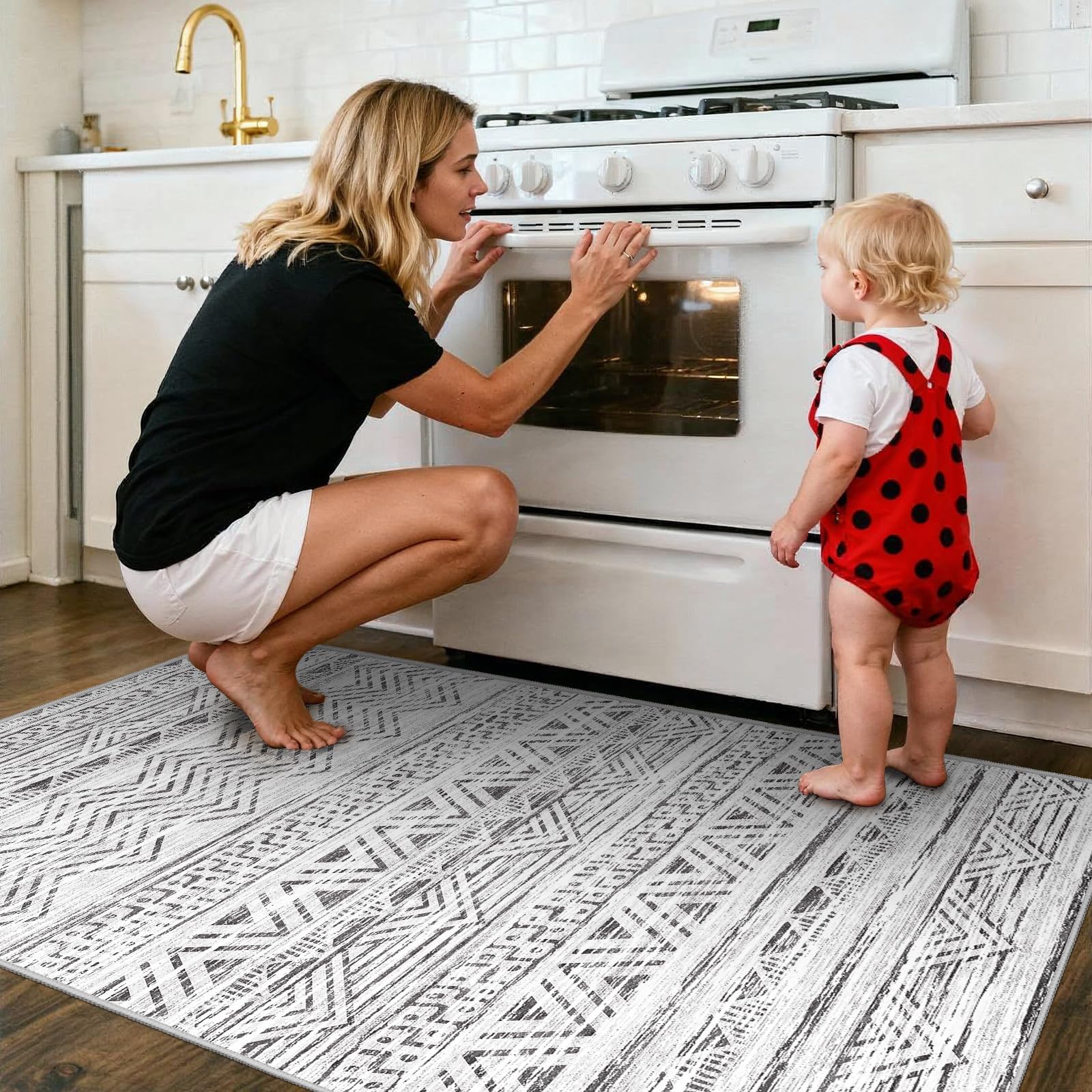 2x4 Runner Rug Washable Moroccan: Non Slip Entryway Throw Rugs Grey
