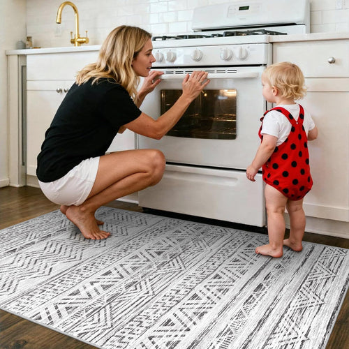 2x4 Runner Rug Washable Moroccan: Non Slip Entryway Throw Rugs Grey