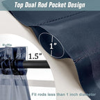 Navy Blue Small Sheer Curtains Tier 24 Inches Length 2 Pieces, Light Filtering Cafe Curtains for Living Room Bathroom, Modern Window Treatments Dual Rod Pocket Panels, 2X42Wx24L Inches