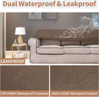 Easy-Going 100% Waterproof Loveseat Couch Cover, Dual Waterproof Sofa Cover, Stretch Jacquard Sofa Slipcover, Leakproof Furniture Protector for Kids, Pets, Dog and Cat (Loveseat, Brown)