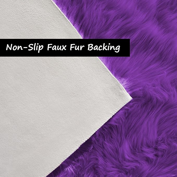 Goolela Purple Fluffy Sheepskin Rug 4x6 for Bedroom Bedside Fuzzy Furry Purple Faux Fur Shag Carpet Plush Sheepksin