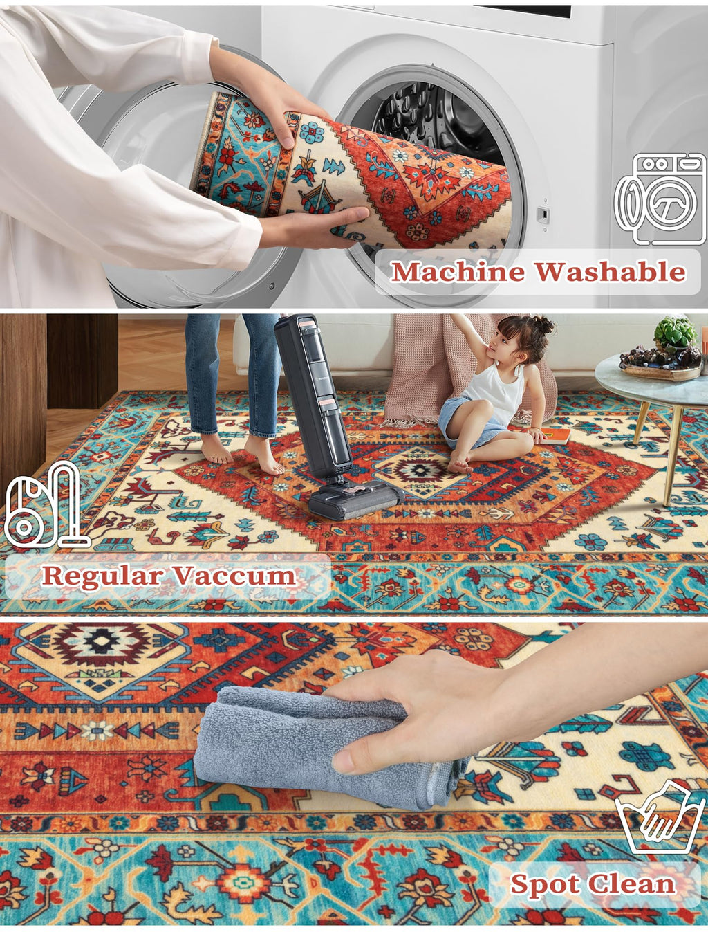 SERISSA 3x8 Washable Non Slip Boho Runner Rug for Hallway，Orange