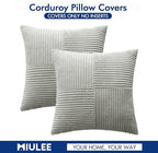 MIULEE Silver Grey Decorative Euro Sham Pillow Covers 24x24 Inch for Bed Couch Sofa Pack of 2 Boho Farmhouse Throw Pillows Soft Cross Corduroy Patchwork Textured Cushion Cases