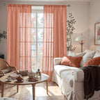 BGment Terracotta Linen Curtains 90 Inch Length for Living Room, Semi Sheer Long Window Drapes Rustic Textured for Farmhouse Beroom Dining Decor Rod Pocket Lightweight, 2 Panels Set, Each 52 Inch Wide