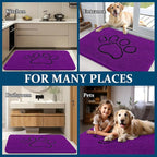 OLANLY Dog Door Mat for Muddy Paws 48x30, Paw Print Design, Absorbs Moisture and Dirt, Absorbent Non-Slip Washable Doormat, Quick Dry Chenille Mud Mat for Dogs, Entry Indoor Entryway Carpet, Purple