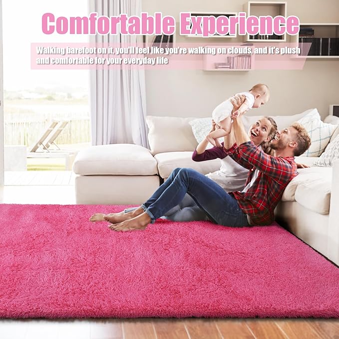 6x9 Fluffy Area Rug for Living Room,Shag Area Rugs for Bedroom,Soft Fuzzy Rug Non-Shedding Indoor Plush Carpet for Kids Bedroom Nursery Dorm Home Decor,Hot Pink