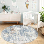 XLUEZ Round Rug 4ft for Bedroom, Washable Modern Abstract Circle Rug Neutral Soft Non Slip Kids Rug Stain Resistant Indoor Carpet for Living Room Nursery Playroom Dorm Girls Boys Room(Blue, 4' Round)