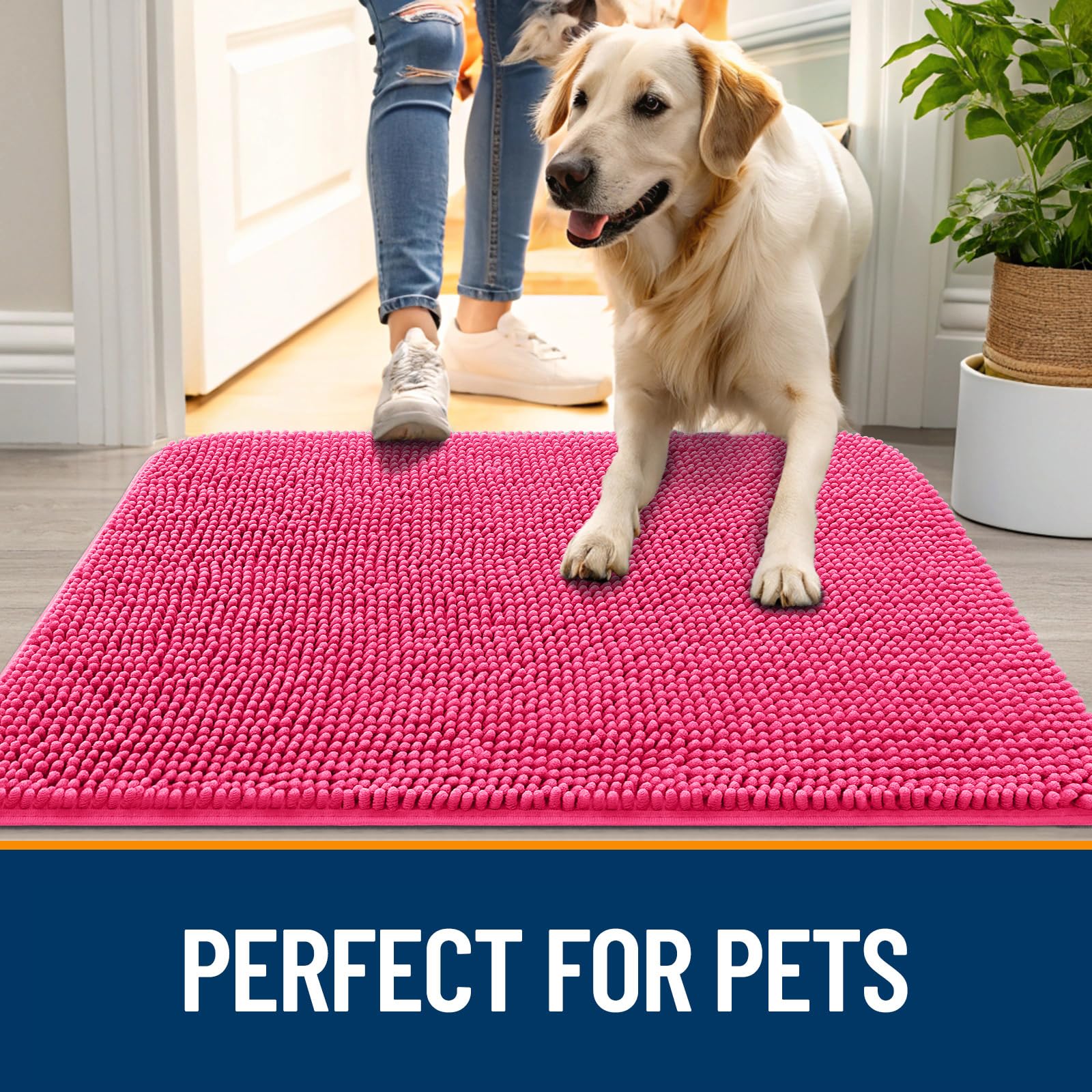 OLANLY Dog Door Mat for Muddy Paws 30x17, Super Absorbent Chenille Mud Mat