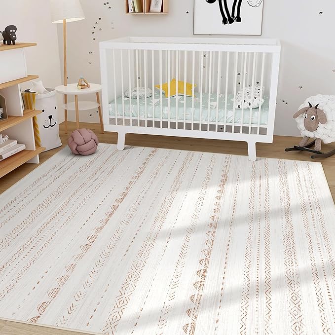 Nakagishi Boho 5x7 Area Rug Living Room Rugs Machine Washable Beige/Brown