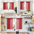 BGment Red Linen Curtains 40 Inch Length for Kitchen Window, Short Semi Sheer Drapes with Rod Pocket Light Filtering for Cafe Over Sink Bathroom Lightweight, 2 Panels, Each 30 Inch Wide