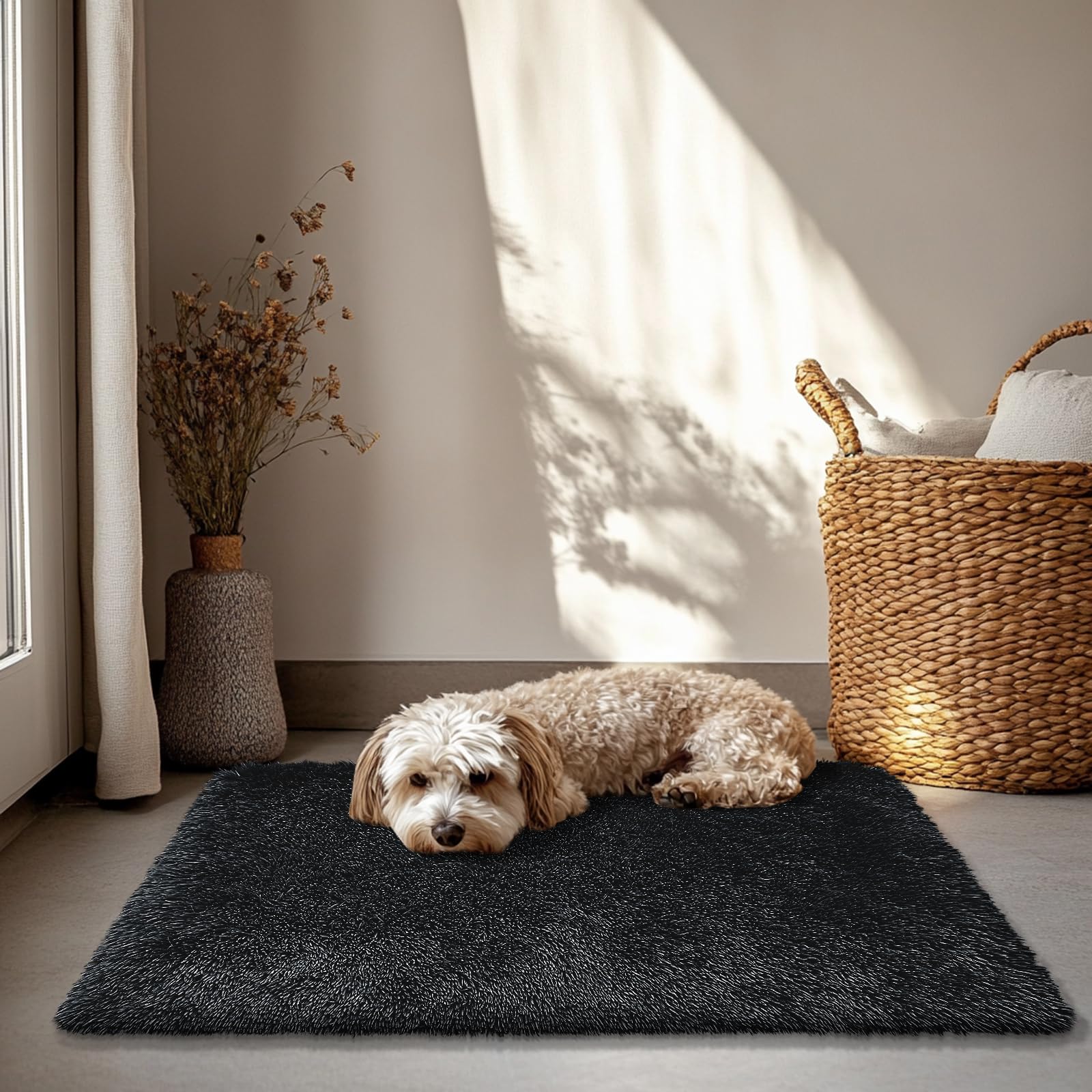 yulidayang 2x3 Area Rugs for Bedroom,Black Small Fluffy Shag Rug
