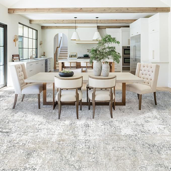 10x14 Area Rugs for Living Room, Washable Modern Abstract Large Area Rug Neutral Soft Non Slip Kids Rug Stain Resistant Indoor Carpet for Bedroom Dining Room Playroom Office(BeigeGrey, 10'x14')