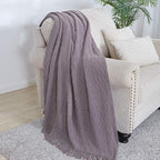 BOURINA Dark Lavender Throw Blanket 60 x80 Inches Throw Textured Solid Soft Sofa Throw Couch Knitted Decorative Blanket