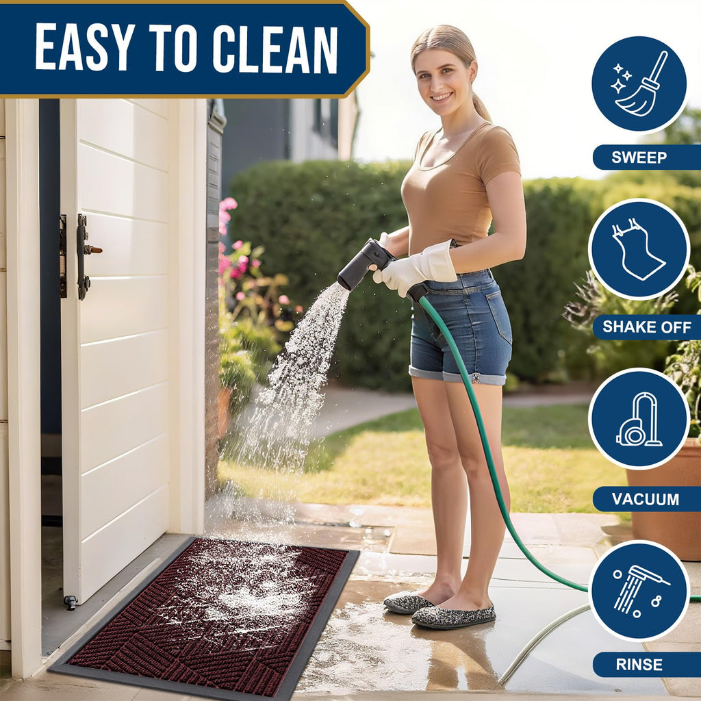 Smiry Front Door Mat Outside Entrance, Low Profile Rubber Doormat, 35x23