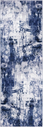 KOZYFLY Modern Abstract Runner Rug 2x6 Navy Blue Runners for Hallways Kitchen Rug Non Slip Washable Carpet Rug Runner Laundry Mat with Soft Low Pile for Entryway Bathroom Bedroom Kitchen