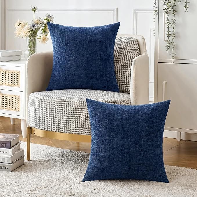 MIULEE Soft Chenille Throw Pillow Covers Navy Blue 20x20 Inch Pack of 2