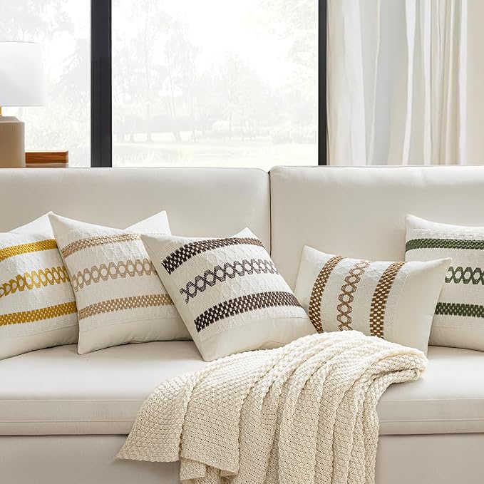 MIULEE Set of 2 Coco Brown Boho Decorative Pillow Covers 20x20 Inch Farmhouse Rustic Couch Throw Pillows Modern Spring Cotton Cushion Covers Retro Cute Macrame Woven Home Decor for Bed Sofa Chair