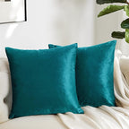 GIGIZAZA Decorative Throw Pillow Covers 18 x 18,Set of 2 Sofa Cushion Teal Peacock Green Pillow Covers,Velvet Pillow Square Cushion Covers