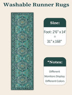 SERISSA 2'6"x14' Washable Non Slip Boho Runner Rug for Hallway，Teal