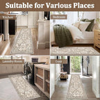 Yamaziot Washable Runner Rug 2x8 – Non Slip Boho Floral Hallway Runner Rug with Rubber Backing, Low Pile Faux Wool Distressed Carpet for Kitchen, Laundry, Bedroom, Entrance, Brown