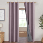 NICETOWN Chaise Mauve Vintage Linen 100% Blackout Curtains for Living Room, Thermal Insulated Curtains 90" Long, Noise Reducing Window Treatment Drapes for Hall Room, 42" Wide Per Panel, Set of 2