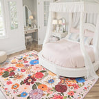 Pink/Beige Washable Area Rug 8x10, Large Soft Rugs for Living Room Floral Carpet 8x10 Area Rugs for Bedroom Dining Room Non-Slip Stain Resistant Under Table Rug(8 x 10, Beige/Pink Garden)