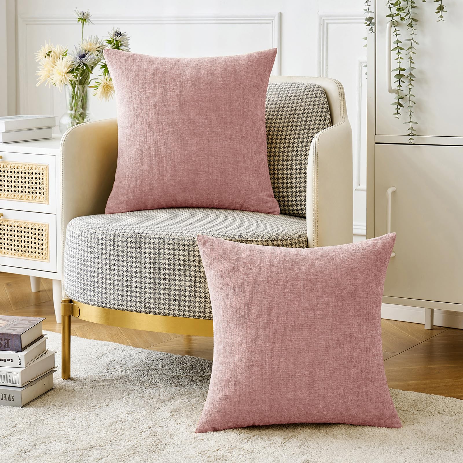 MIULEE Soft Chenille Throw Pillow Covers Blush Pink 18x18 Inch Pack of 2