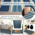 Front Door Mat Indoor Entrance - 2x4.3 Ft Striped Washable Welcome Layered Doormat Outdoor Entrance Porch Rug Non-Slip Navy Blue Coastal Runner Rug for Kitchen Bedroom Laundry Room Porch Decor