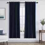 Guken Navy Blue 100% Blackout Linen Curtains 63 Inch Length 2 Panels Set for Living Room Bedroom Back Tab Thermal Insulated Black Out Drapes Room Darkening Farmhouse Window Curtains 63 Inches Long