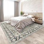 7X9 Area Rugs - 7X9 Washable Area Rug Indoor Vintage Rug Print Rug Low-Pile Floor Carpet for Living Room, Bedroom (Olive Charcoal/Yellow/Tan)