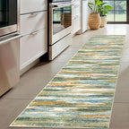 Lansny Modern Abstract Hallway Runner Rug, Green Mustard Multi Washable Kitchen Runner Non-Slip Soft 2x8 Runner Rug Thin Print Faux Wool Carpet for Entryway Bedroom Laundry Room Indoor Home Decor
