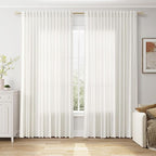 Nanspring Extra Wide 100x108 Inch Linen Curtains for Living Room Divider Light Filtering Semi Sheer Curtains for Sliding Door Beige White Coastal Decor Floor to Ceiling Window Curtain Panel