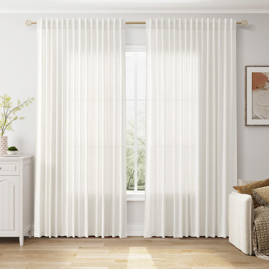 Nanspring Extra Wide 100x108 Inch Linen Curtains for Living Room Divider Light Filtering Semi Sheer Curtains for Sliding Door Beige White Coastal Decor Floor to Ceiling Window Curtain Panel