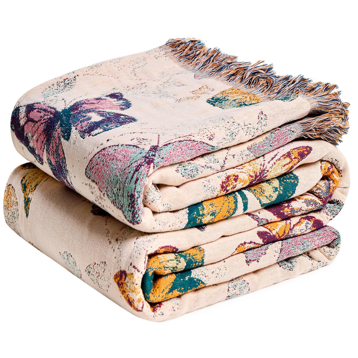 MSGKV Boho Throw Blanket 50"x60" Cotton Throw for Couch Sofa, Floral Quilt