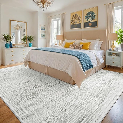 10x12 Washable Area Rug for Living Room Bedroom: Non-Slip Modern White Gray