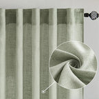 MIULEE Sage Linen Curtains 63 Inch Length 2 Panels for Bedroom Living Room,Green Soft Thick Linen Textured Kitchen Window Drapes Semi Sheer Light Filtering Back Tab Rod Pocket Burlap Look Decor