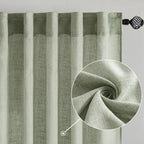 MIULEE Sage Linen Curtains 52x96 Inch Long for Bedroom Living Room Green