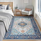 Lofus 5x7 Area Rugs for Living Room, Washable Area Rug, Rugs for Bedroom, Kitchen, Vintage Boho Carpet, Soft Non-Slip, Low Pile Large Area Rug for Office Dining Room, Floral Blue