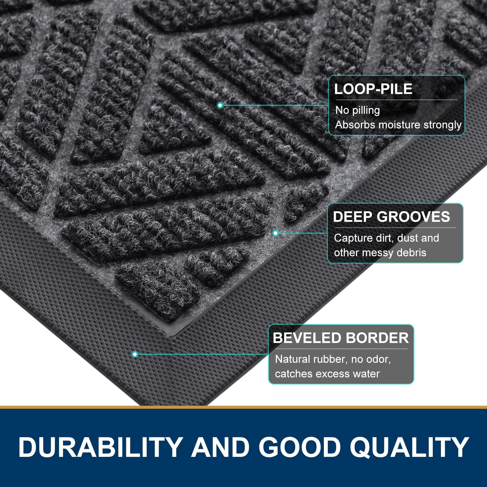 Smiry Front Door Mat Outside Entrance, Low Profile Rubber Doormat, 71x47