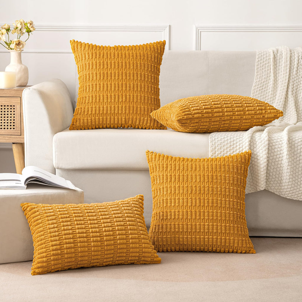 MIULEE Corduroy Decorative Throw Pillow Covers 16x16 Gold Yellow Pack of 2