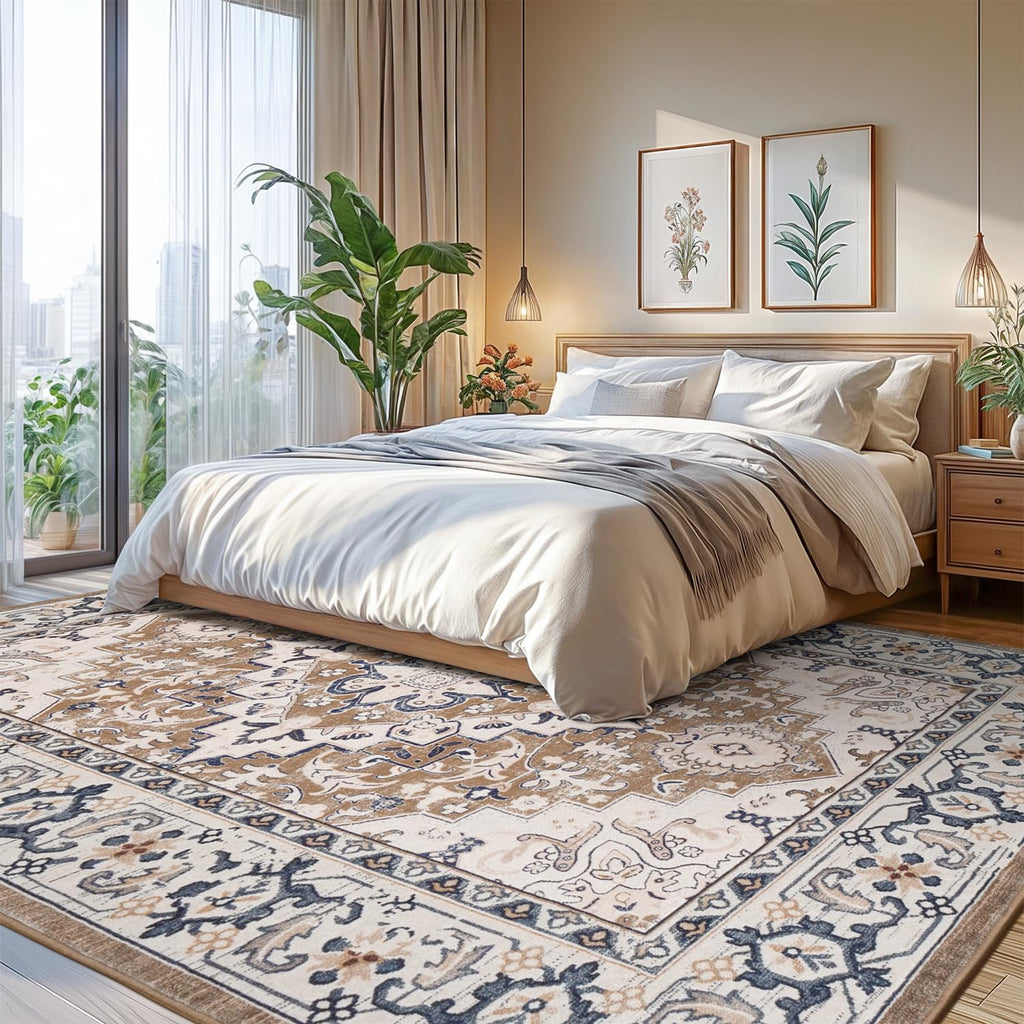 Lofus 8x10 Area Rugs for Living Room Bedroom, Soft Boho Carpet Floral Brown