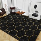 TWINNIS Super Soft Shaggy Rugs Fluffy Carpets, 4x5.9 Feet, Indoor Modern Plush Area Rugs for Living Room Bedroom Kids Room Nursery Home Decor, Upgrade Anti-Skid Rectangular Fuzzy Rug, Black Gold