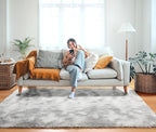 ONASAR Area Rugs for Bedroom Living Room, 4x6 Tie-Dyed Light Grey Fluffy Shaggy Bedside Throw Rug, Indoor Soft Plush Floor Carpet for Nursery Kids Girls Boys Teen Dorm Home Office Decor Aesthetic