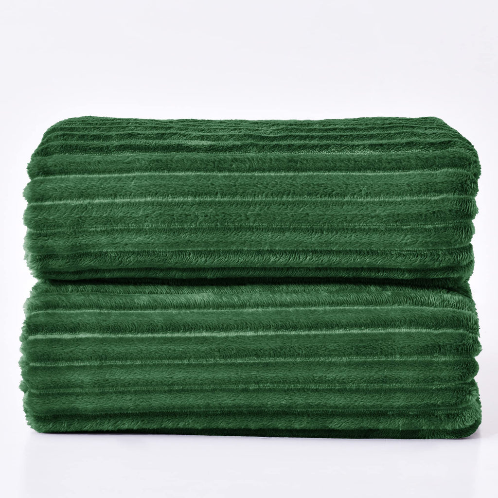 BEDELITE Ribbed Jacquard Dark Green Blankets Queen Size for Bed, 90x90 Inch