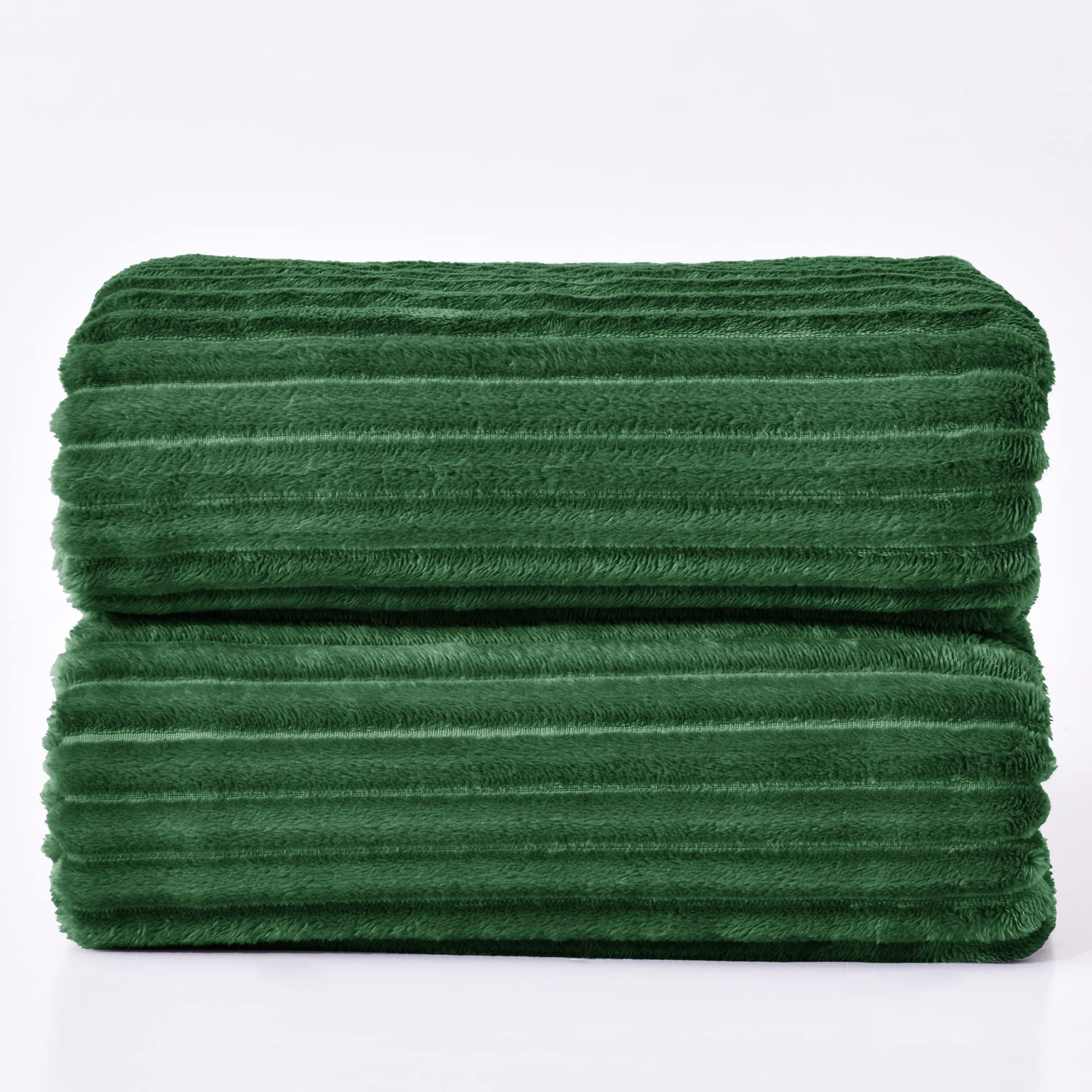 BEDELITE Ribbed Jacquard Dark Green Blankets Queen Size for Bed, 90x90 Inch