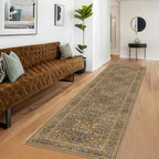 3x10 Long Runner Rugs for Hallway Non Slip, Geometric Floral Design Washable 10ft Oriental Rug for Entryway, Kitchen, Vintage Indoor Décor, Brown Low Pile Stain Resistant Carpet