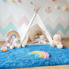 OLANLY Area Rugs for Living Room Bedroom, Machine Washable 4x5.9 ft Soft Fluffy Shaggy Bedside Rug, Indoor Floor Carpet for Kids Girls and Boys, Dorms, Nursery Rooms, Home Decor Aesthetic, Bright Blue