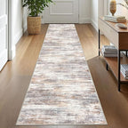 KOZYFLY Modern Abstract Runners for Hallways 2x10 Washable Rug Runner Non-Slip Soft Striped Kitchen Runner Rug, Multi Grey/Orange Print Carpet for Entryway Bathroom