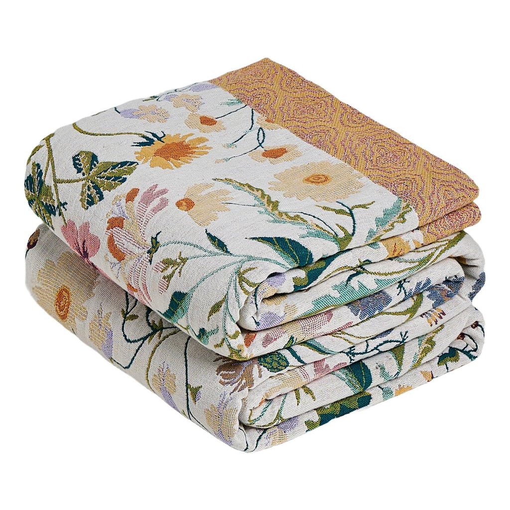 MSGKV Boho Throw Blanket 50"x60" Cotton Throw for Couch Sofa, Floral Quilt