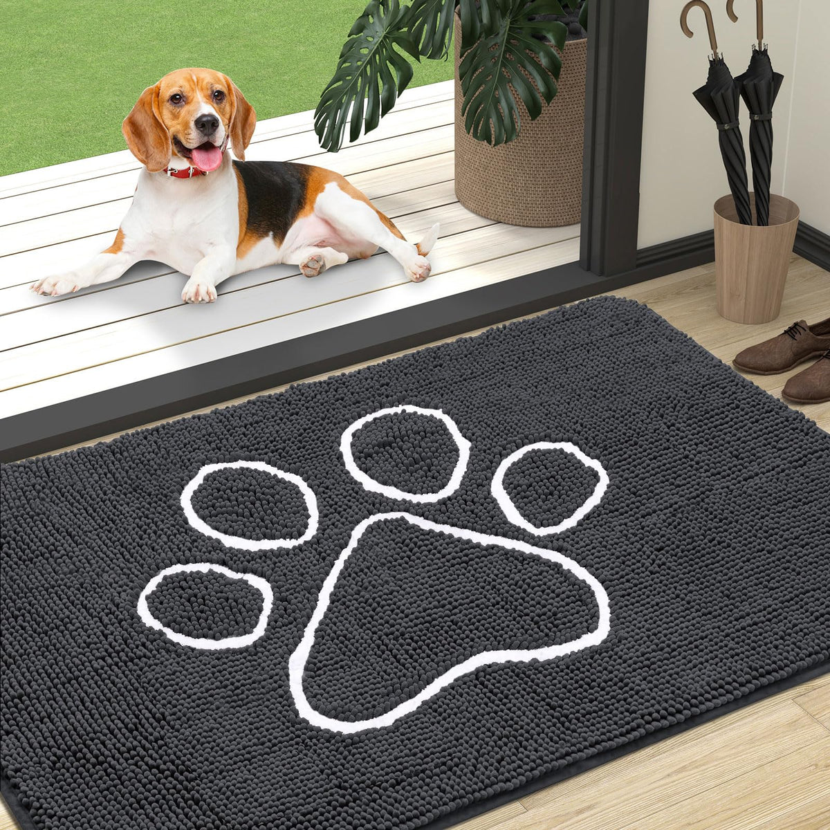OLANLY Dog Door Mat for Muddy Paws 47x32, Super Absorbent Chenille Mud Mat